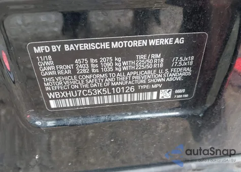 2019 BMW X1 Sdrive28I из США, поврежденный, VIN WBXHU7C53K5L10126